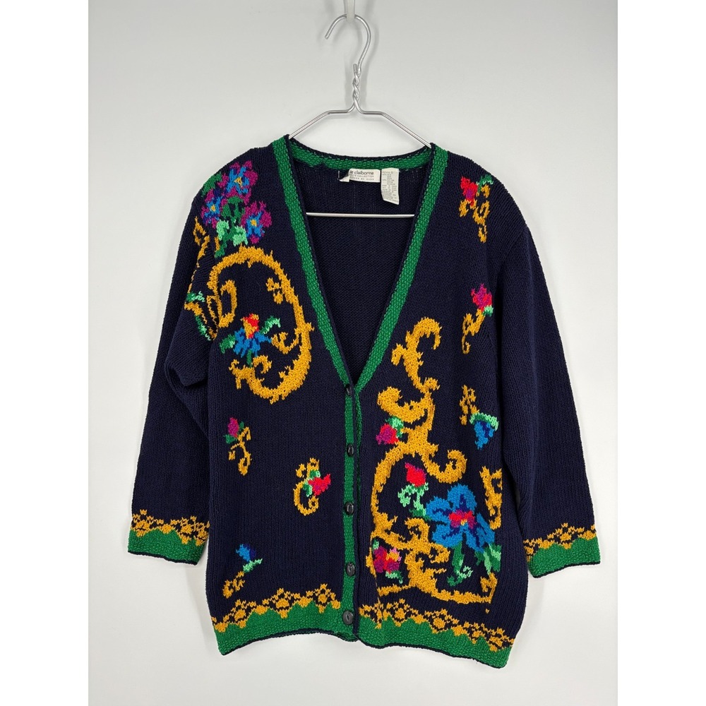 Vintage Liz Claiborne Sweater Womens Petite PS Hand Knit Cardigan Grandmacore
